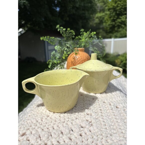 Imperial Ware Other - Vtg Imperial Ware Melmac Creamer Sugar w Lid Melamine 40s - 60s Yellow Confetti